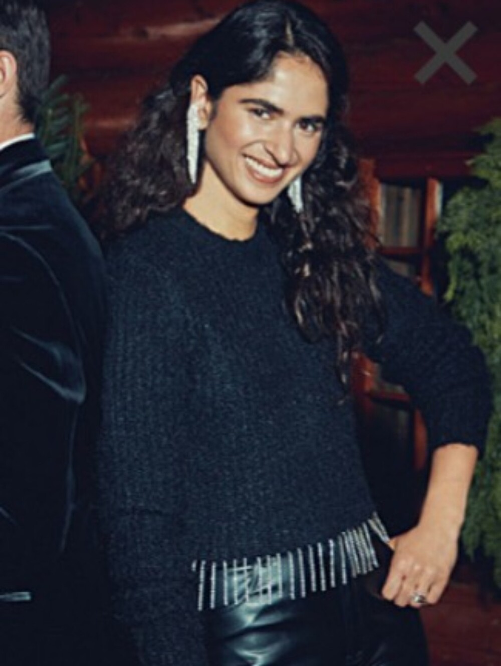 Black Cropped Crewneck Sweater with Strass Fringe